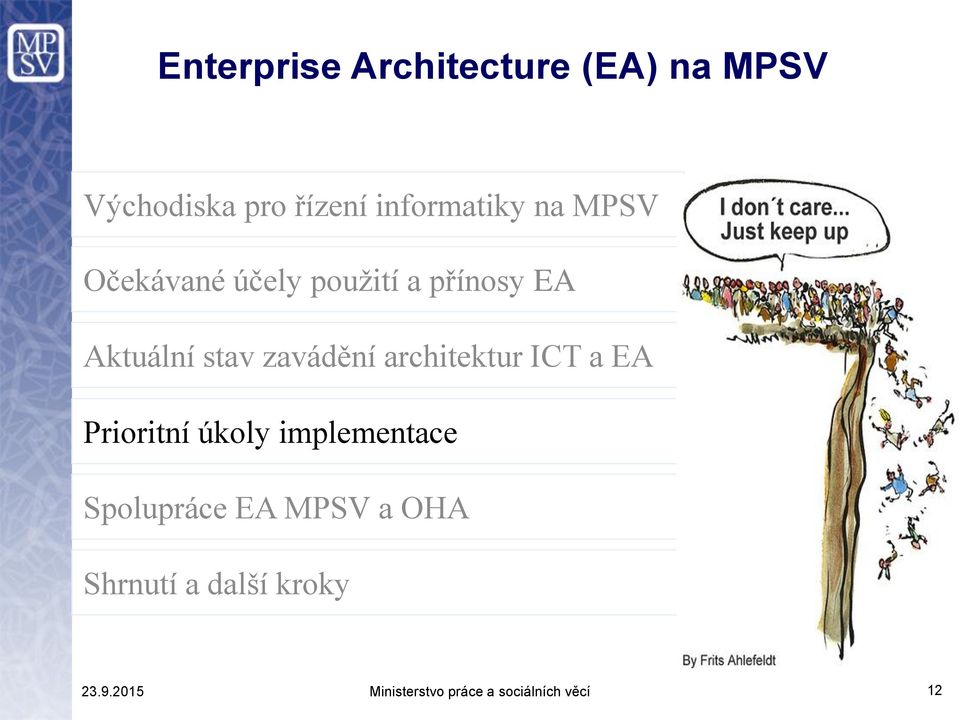 architektur ICT a EA Prioritní úkoly implementace Spolupráce EA MPSV a