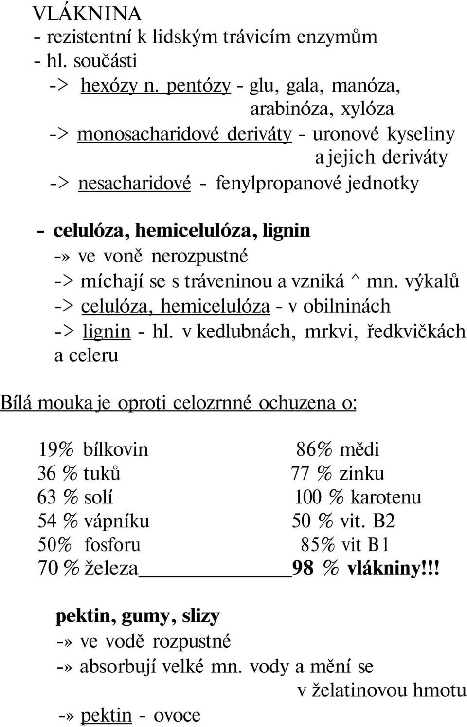 lignin -» ve voně nerozpustné -> míchají se s tráveninou a vzniká ^ mn. výkalů -> celulóza, hemicelulóza - v obilninách -> lignin - hl.