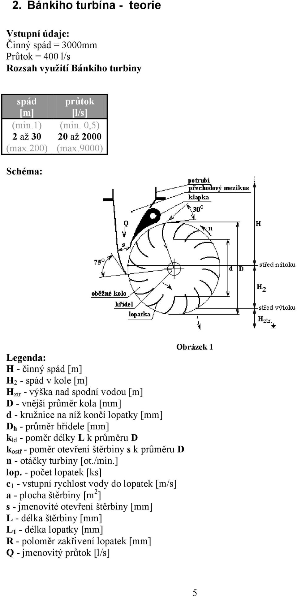 [mm] k ld - poměr délky L k průměru D k ostř - poměr otevření štěrbiny s k průměru D n - otáčky turbíny [ot./min.] lop.