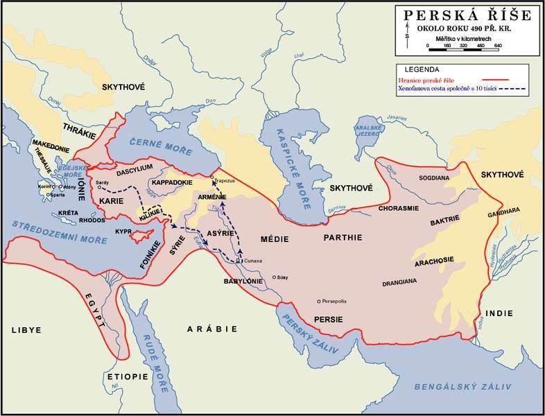 Perská říše rok 490 př.n.l. (zdroj: http://historika.fabulator.cz/starov%c4%9bk%c3%a9_%c5%98ecko- Klasick%C3%A9_obdob%C3%AD.